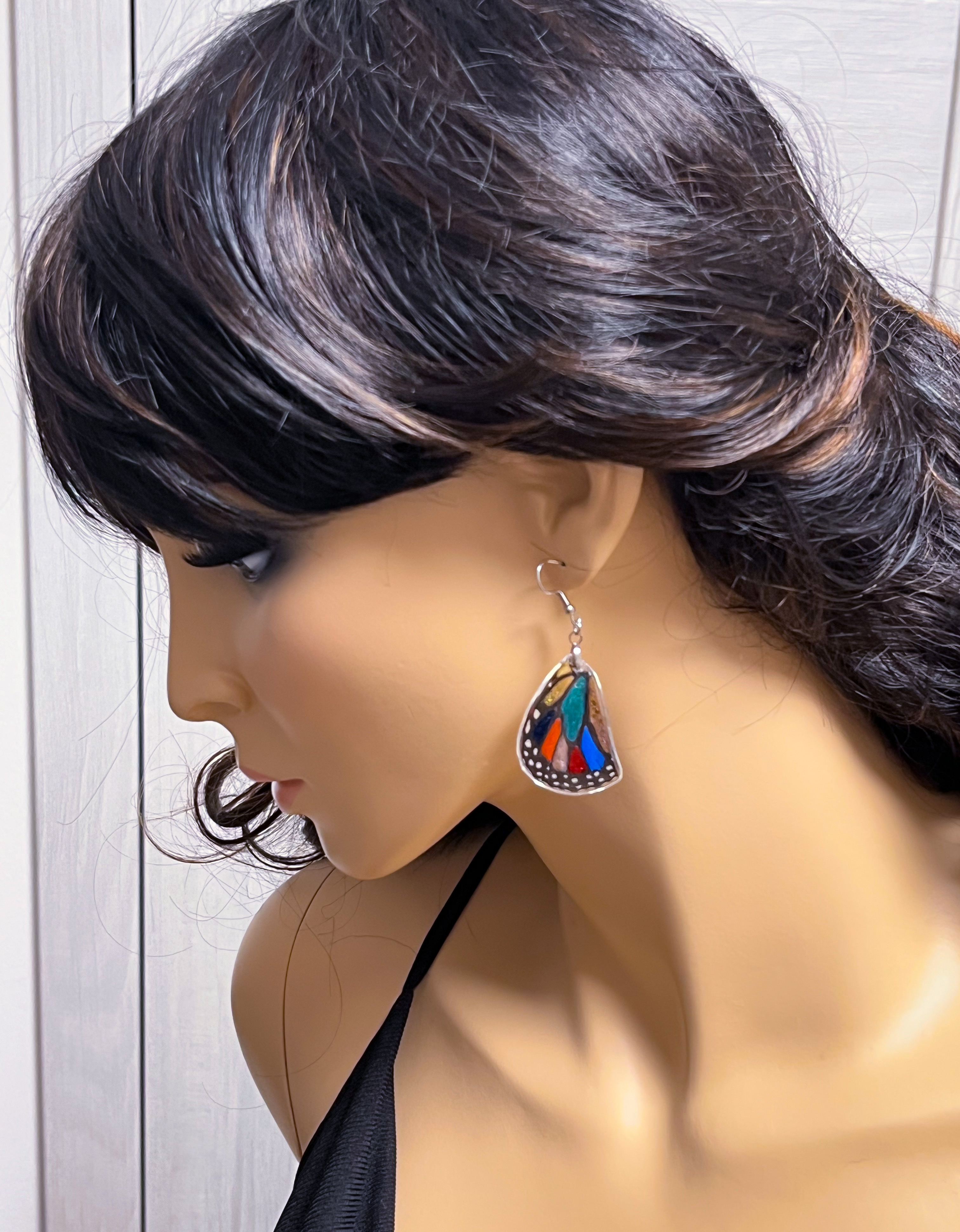 Náušnice Tiffany z křídla motýla Danaus plexipus No. 2029 - dobarvené